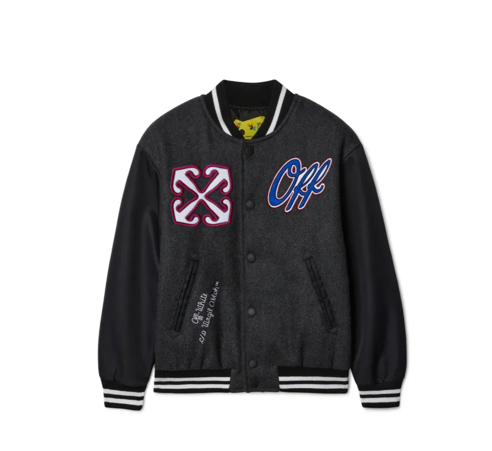 Off White Chaqueta Universitaria Con Parche Negro