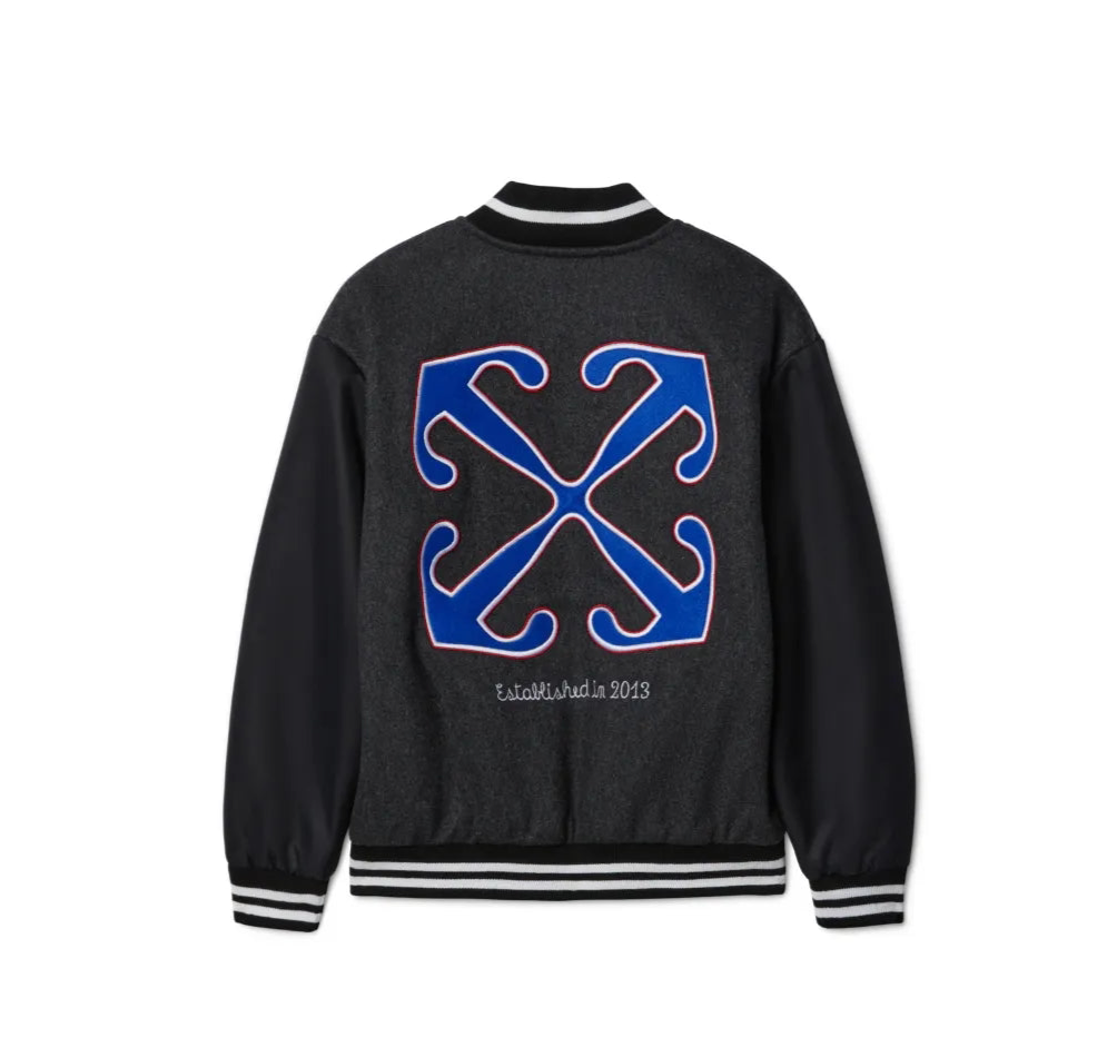 Off White Chaqueta Universitaria Con Parche Negro
