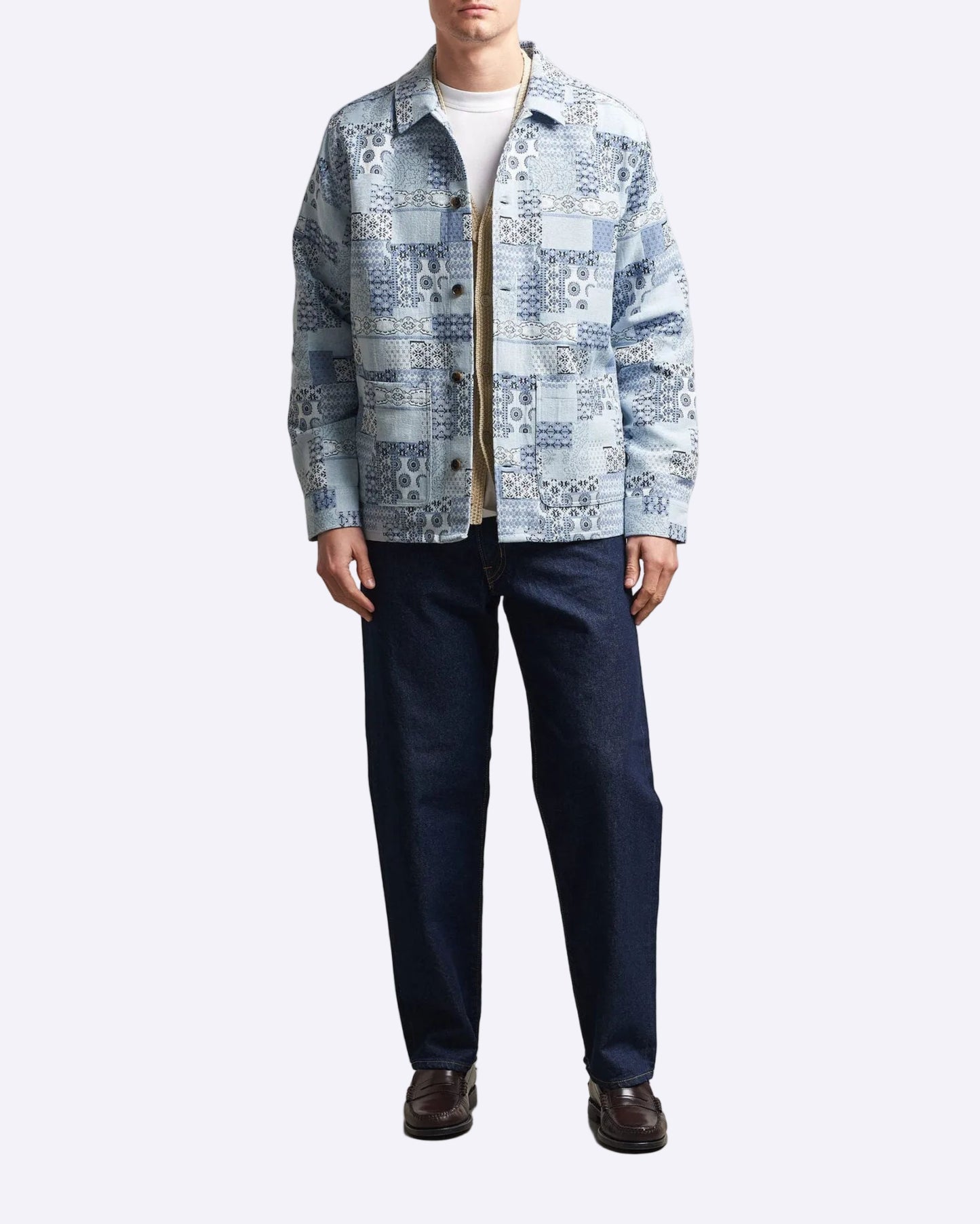 Patchwork Jacquard Overshirt Skyway Blue