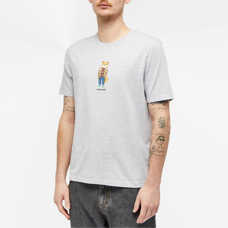 MAISON KITSUNE FOX REGULAR T-SHIRT GREY MELANGE