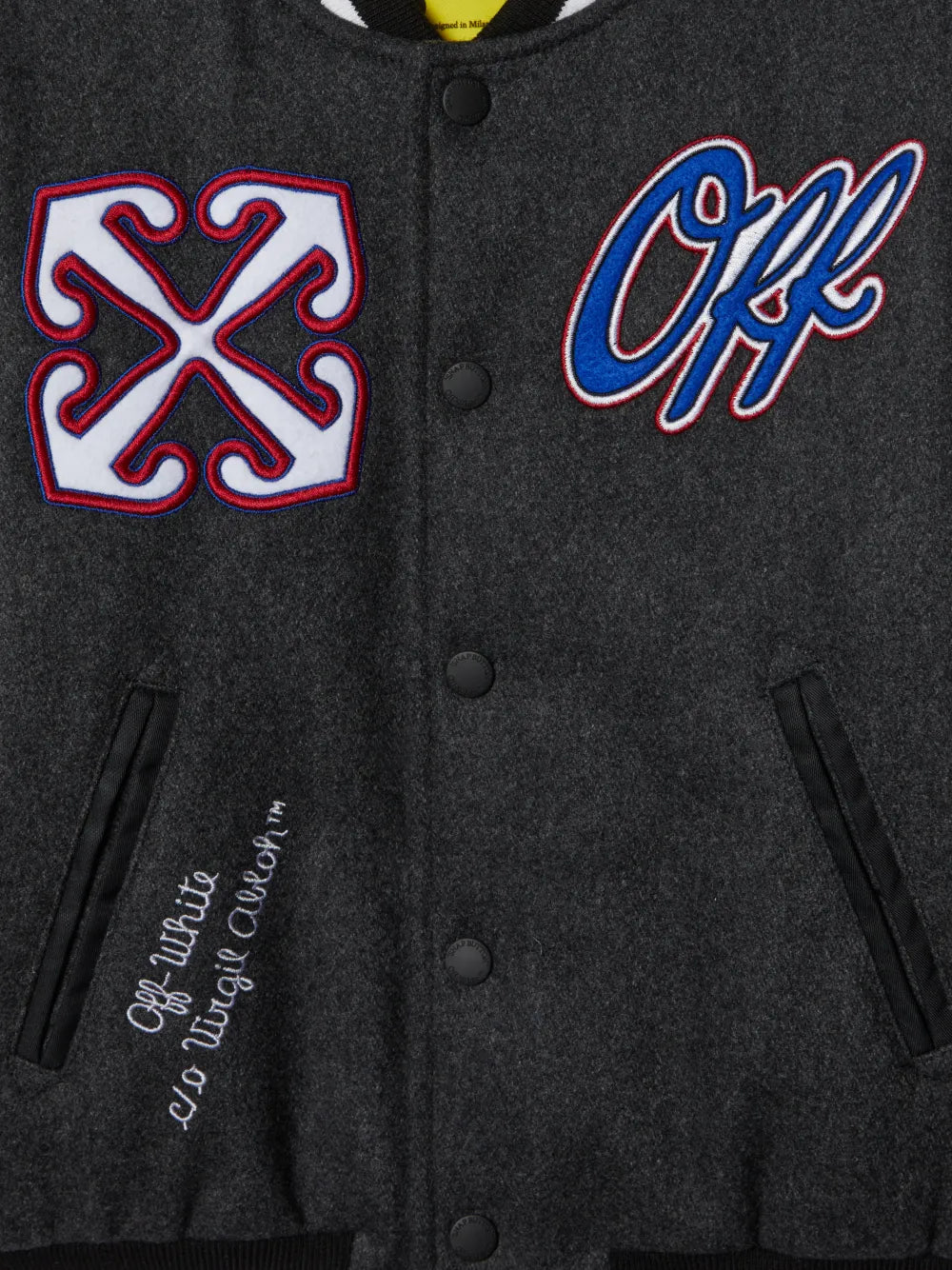 Off White Chaqueta Universitaria Con Parche Negro
