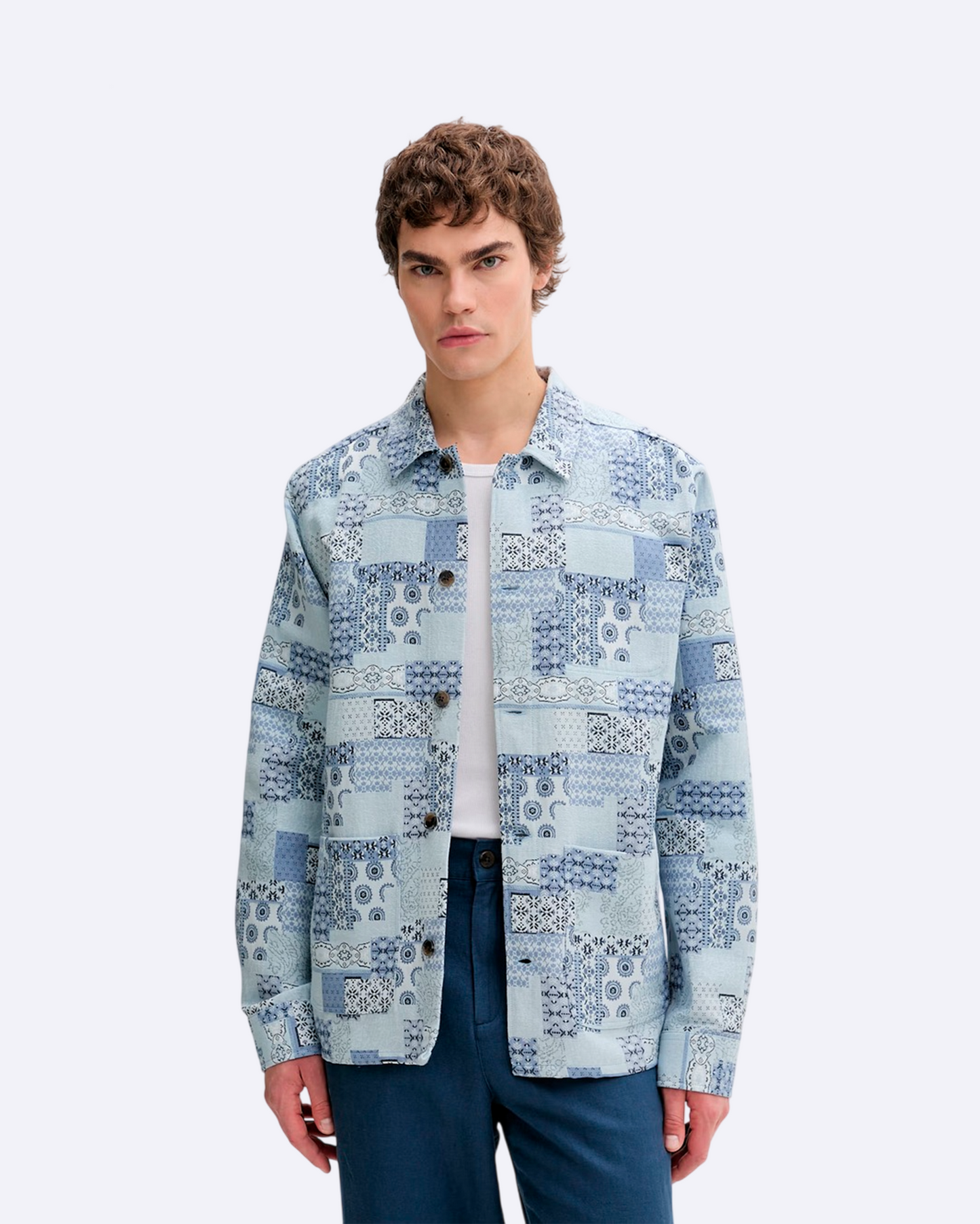 Patchwork Jacquard Overshirt Skyway Blue