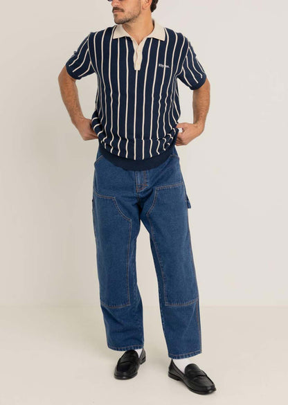 Stripes Knit Polo In Navy