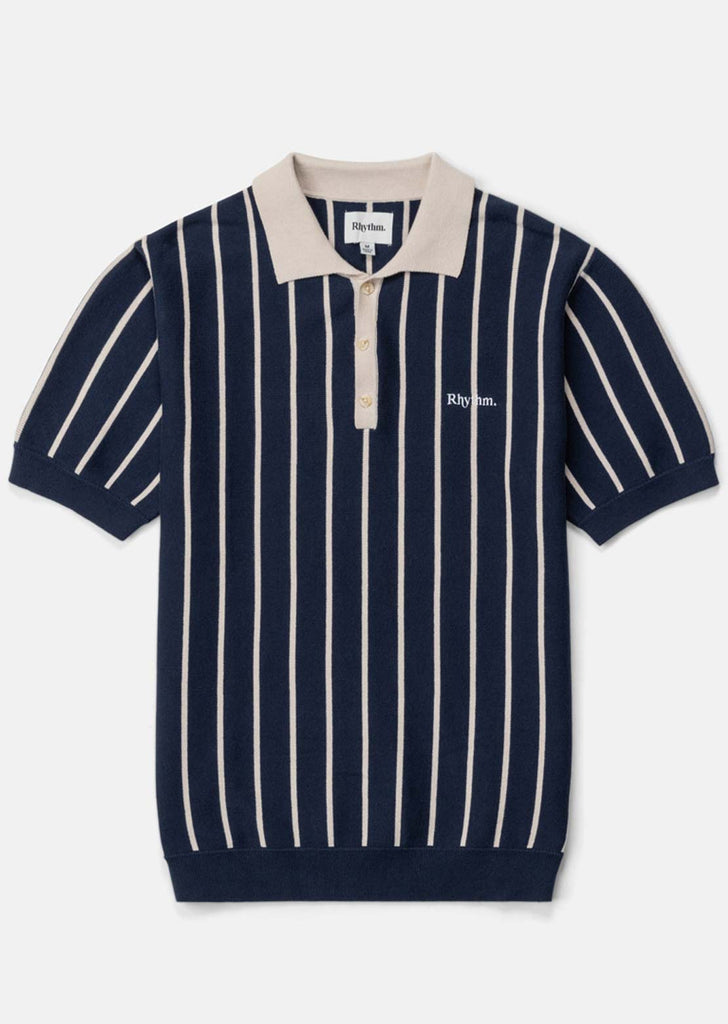 Stripes Knit Polo In Navy