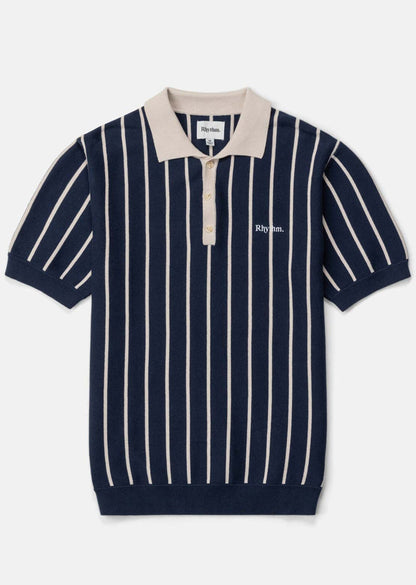 Stripes Knit Polo In Navy