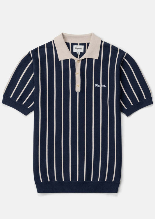 Stripes Knit Polo In Navy