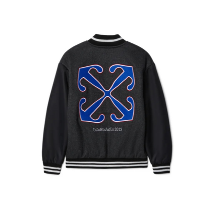 Off White Chaqueta Universitaria Con Parche Negro