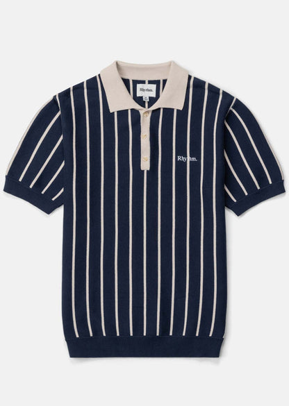 Stripes Knit Polo In Navy
