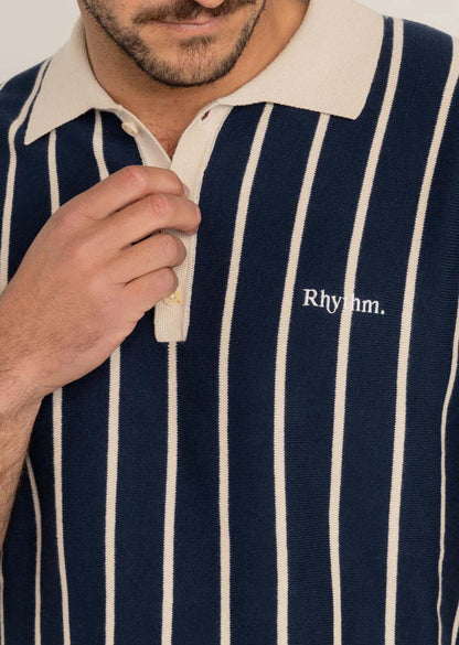 Stripes Knit Polo In Navy