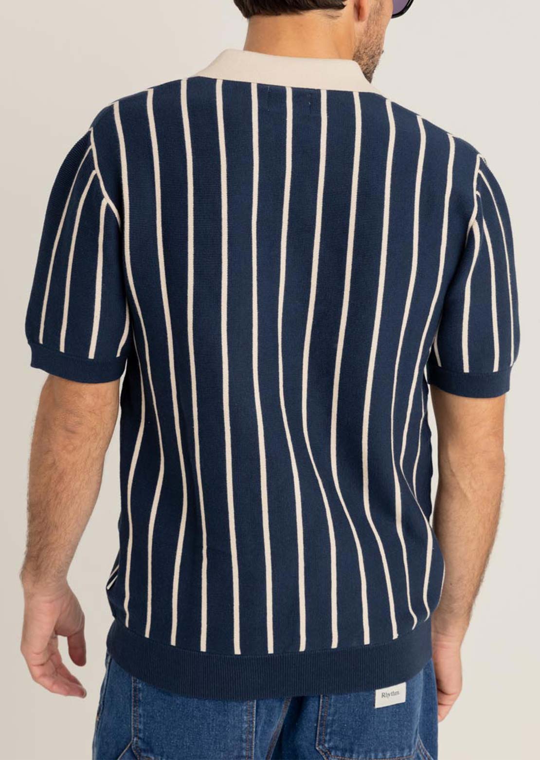 Stripes Knit Polo In Navy