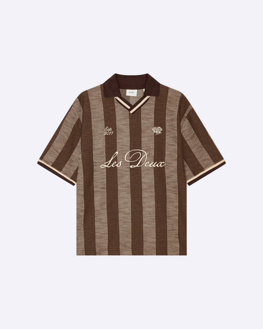 Stripe Jacquard Football Jersey Brown